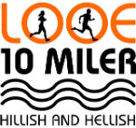 Race logo for Looe 10 Miler, created by Ken Surabian and now the basis for a cast glass trophy by Peter Heywood