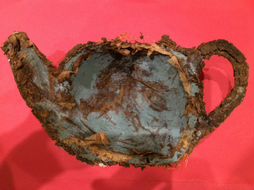 Inside teapot made from tea leaves