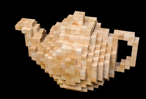 Teapot made from cubes of beech-wood