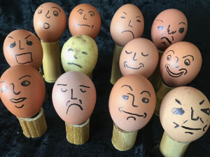 Eggs and potato with faces