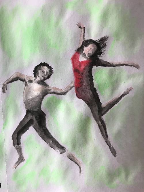 Water colour painting of dancers