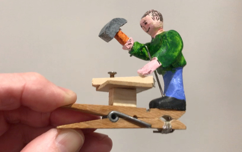 Hammering Man clothes peg automaton
