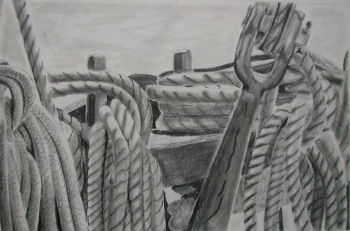 Pencil drawing of rope by Peter Heywood