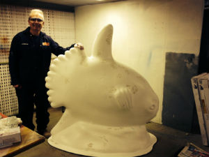 Peter Heywood preparing to paint his giant Sunfish in the Making Waves project