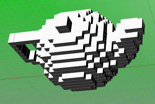 Screenshot of teapot made from cubes in Rhino, a 3D CAD program