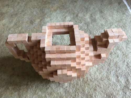 Teapot made from cubes of beech-wood