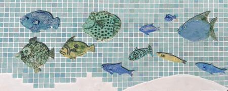 Ceramic fish on mosaic band - Looe mural