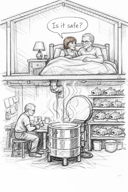 Drawing of a kiln under our bedroon