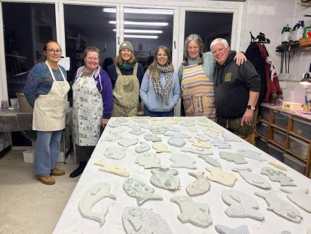 Glazing party for making ceramic fish for Looe mural