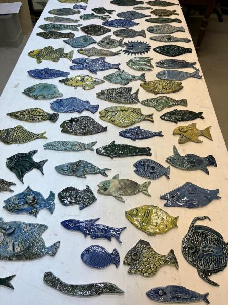 Kiln load of ceramc fish for Looe mural