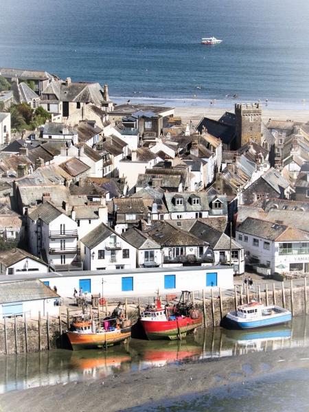 Drone shot of Looe harbour and beach